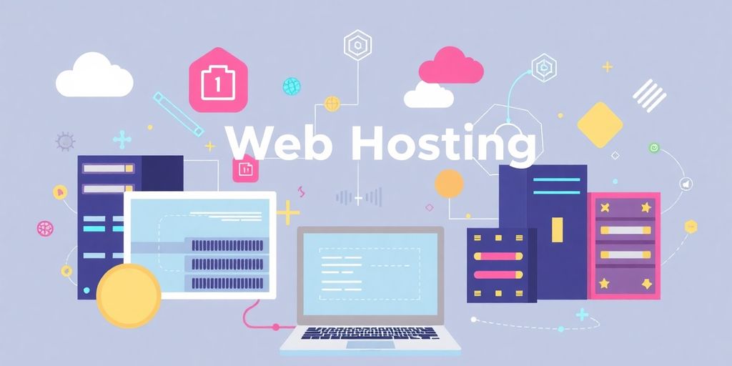 Diverse web hosting options with servers and laptop.